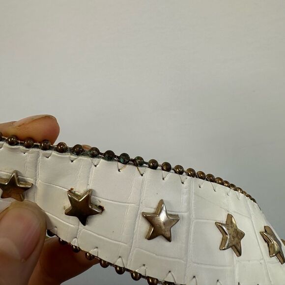 Vintage White Leather Croc Embossed Star Studded Western Belt Size M main image 8